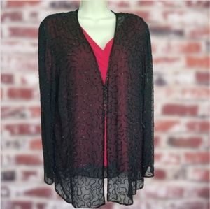 'Marina Bresler' Black Beaded Sheer Jacket Size 1X
